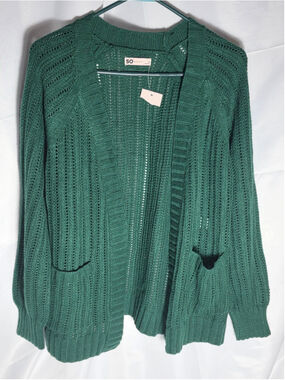 Women's SO Open Front Knit Cardigan Sweater Green Size S fall cozy grandmacore